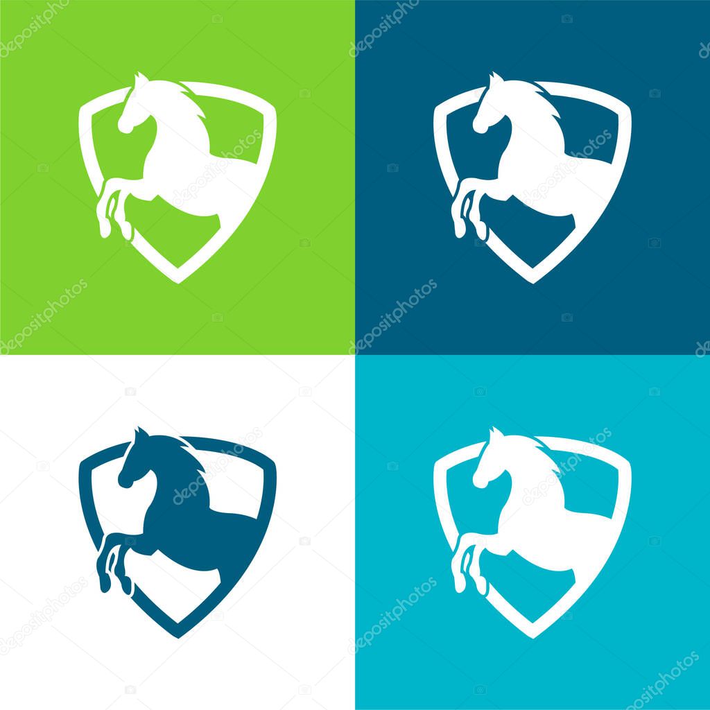 Black Horse Part In A Shield Outline Flat four color minimal icon set
