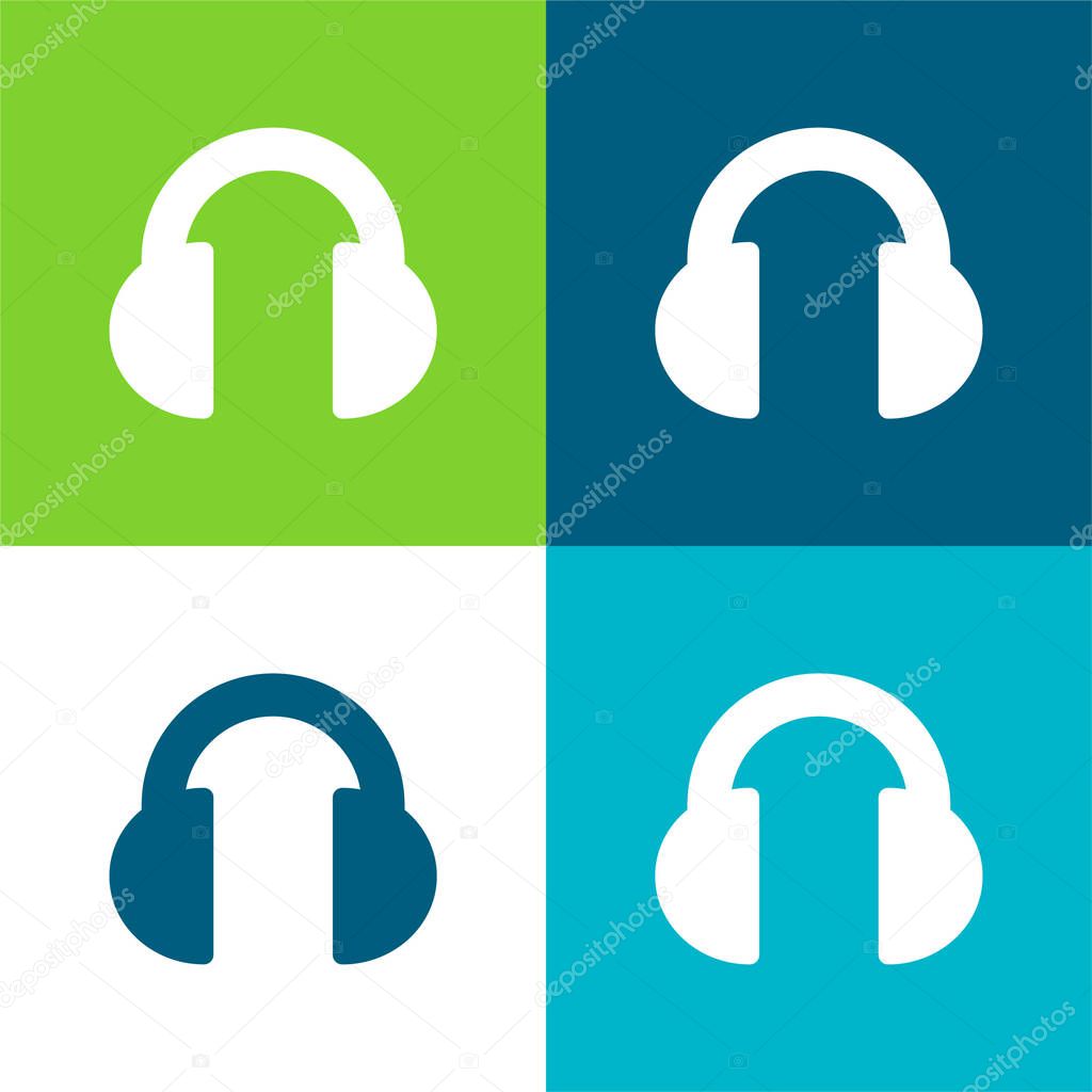 Black Headphones Flat four color minimal icon set