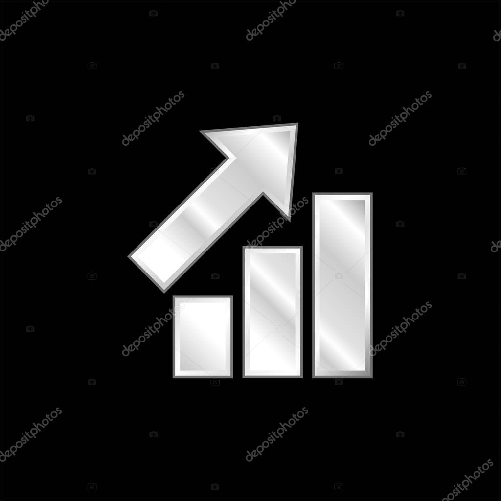 Bars Graphic With Ascendant Arrow silver plated metallic icon