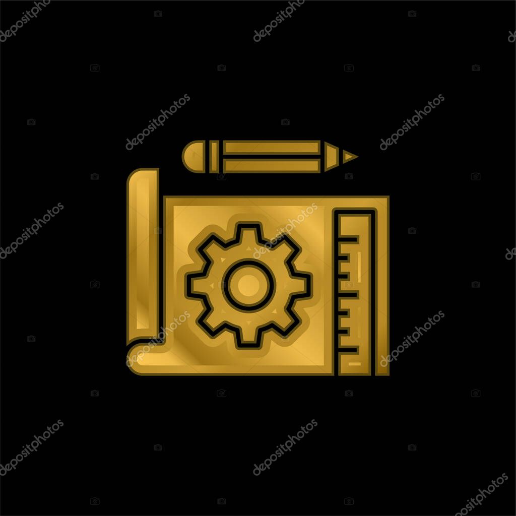 Blueprint gold plated metalic icon or logo vector