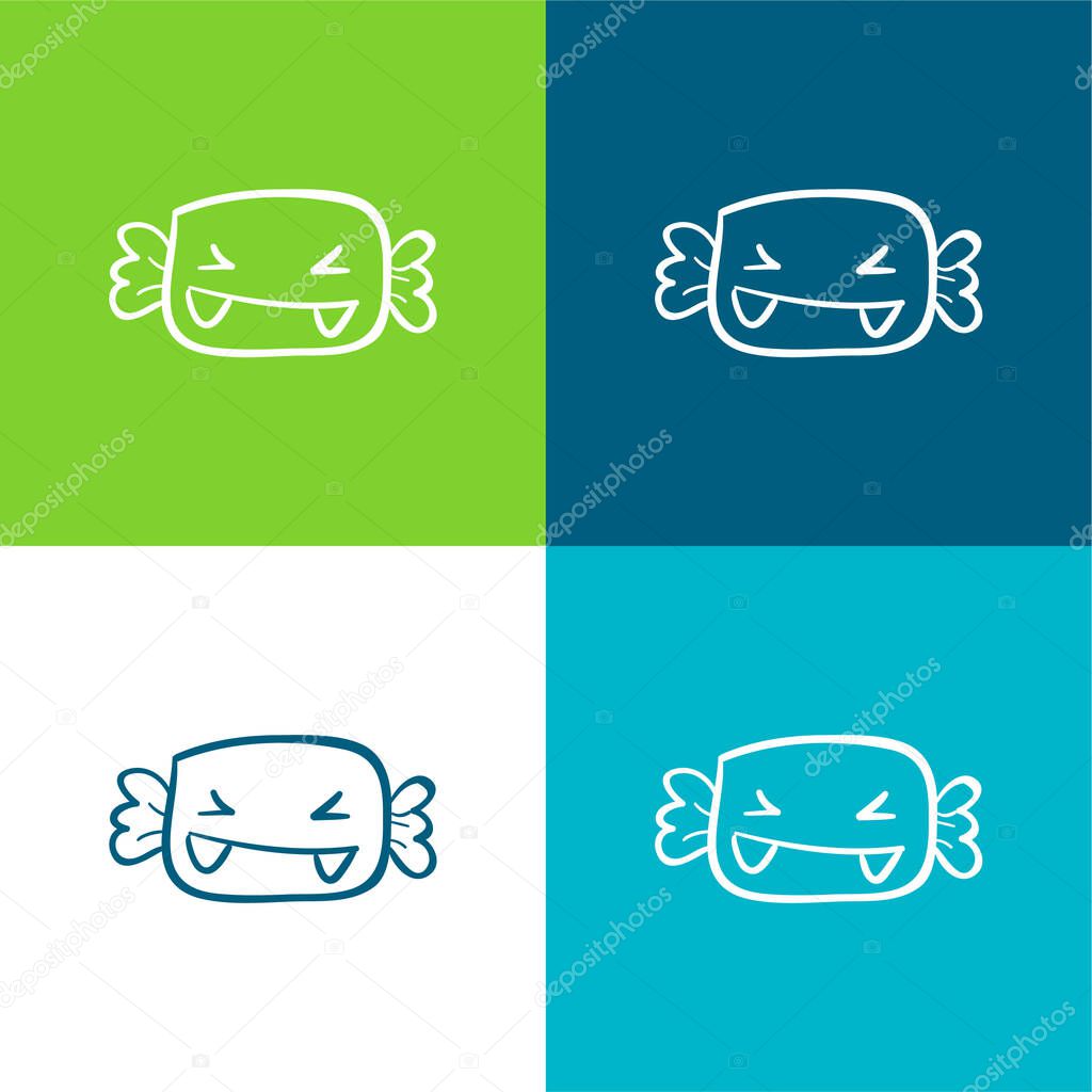 Alive Halloween Candy With Fangs Flat four color minimal icon set