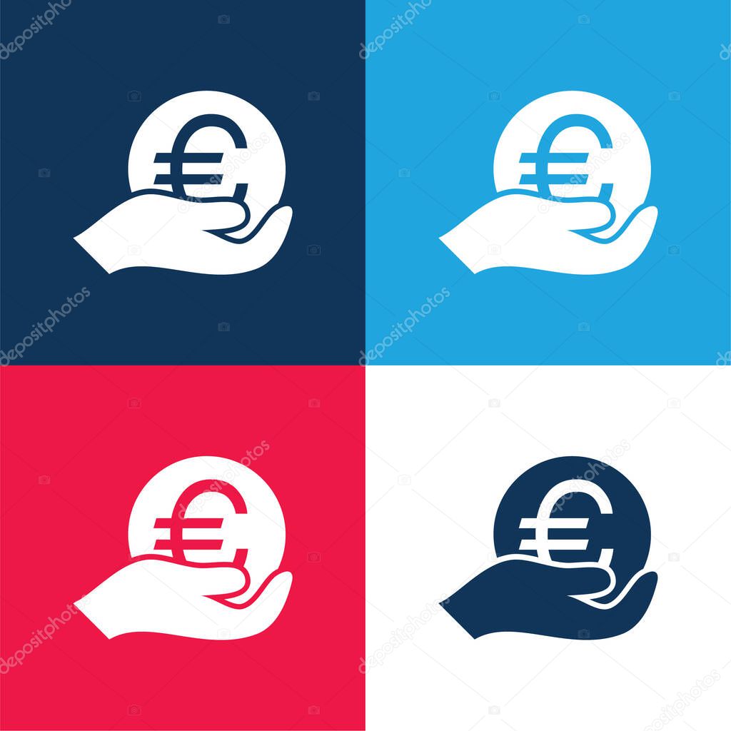 Big Euro Coin On Hand blue and red four color minimal icon set