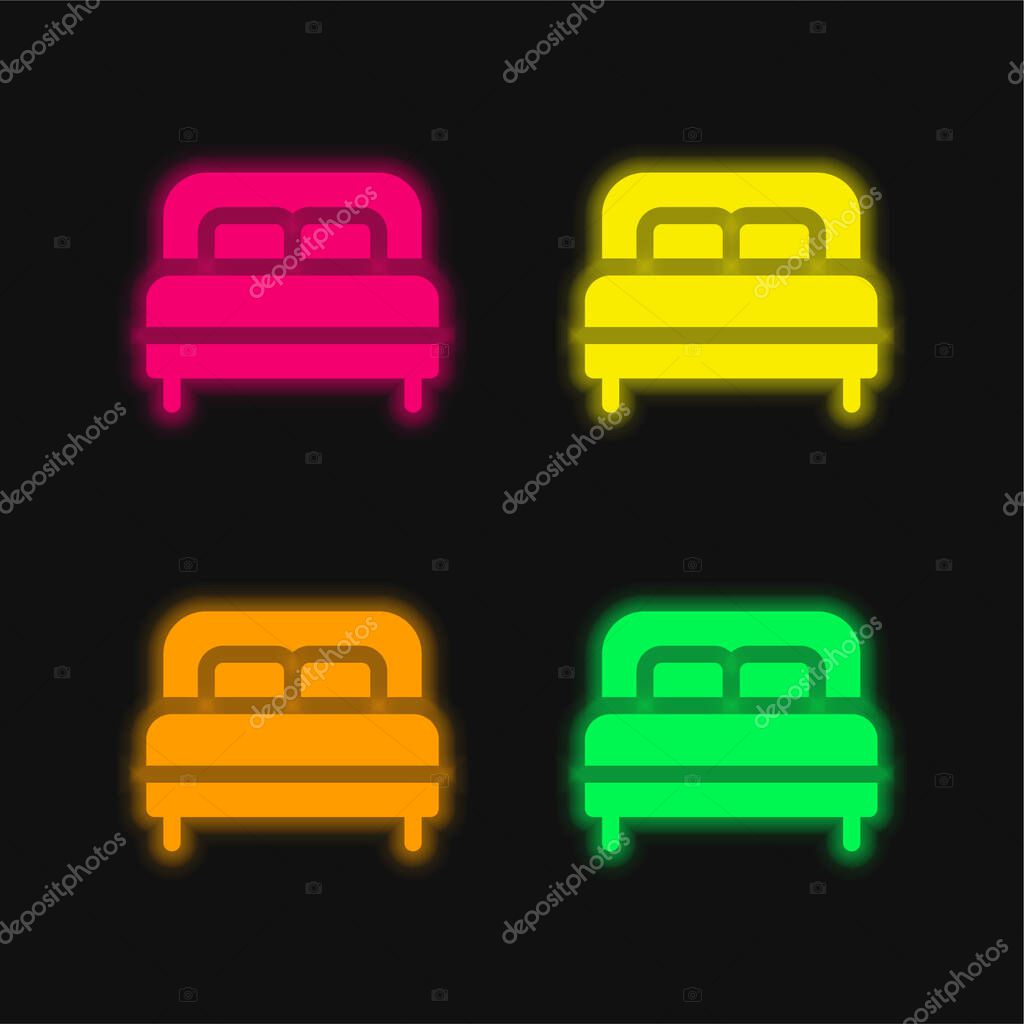 Bed four color glowing neon vector icon