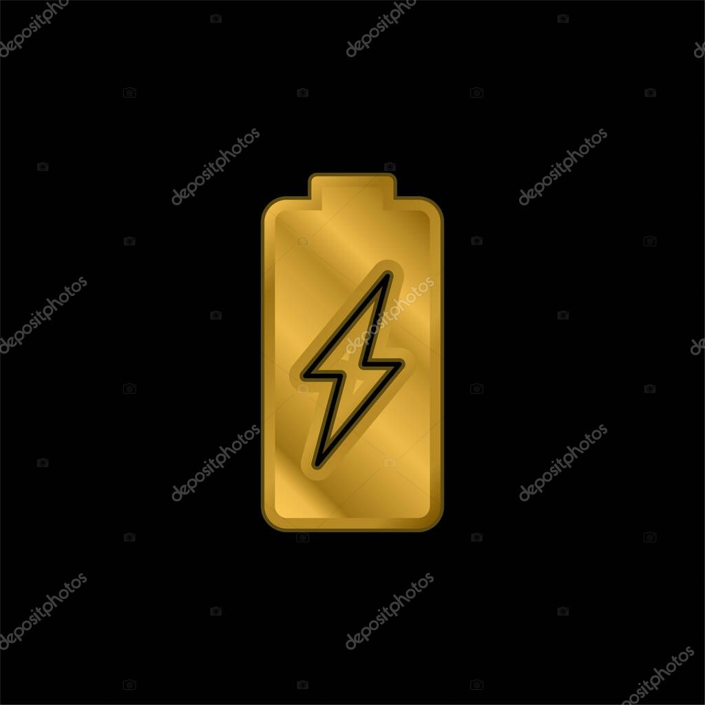 Battery gold plated metalic icon or logo vector