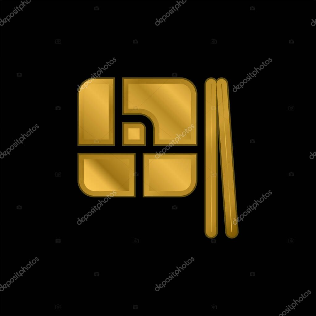Bento gold plated metalic icon or logo vector