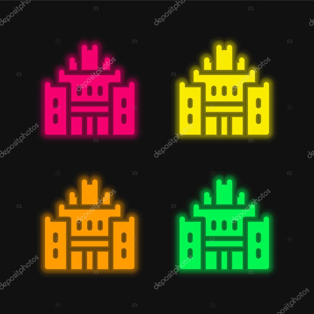 African Heritage House four color glowing neon vector icon
