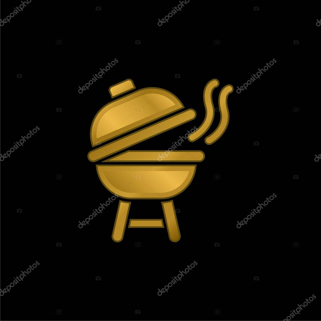 Bbq gold plated metalic icon or logo vector