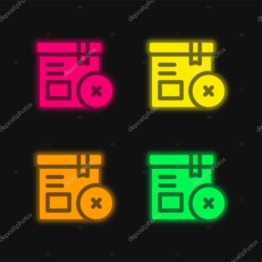 Box four color glowing neon vector icon