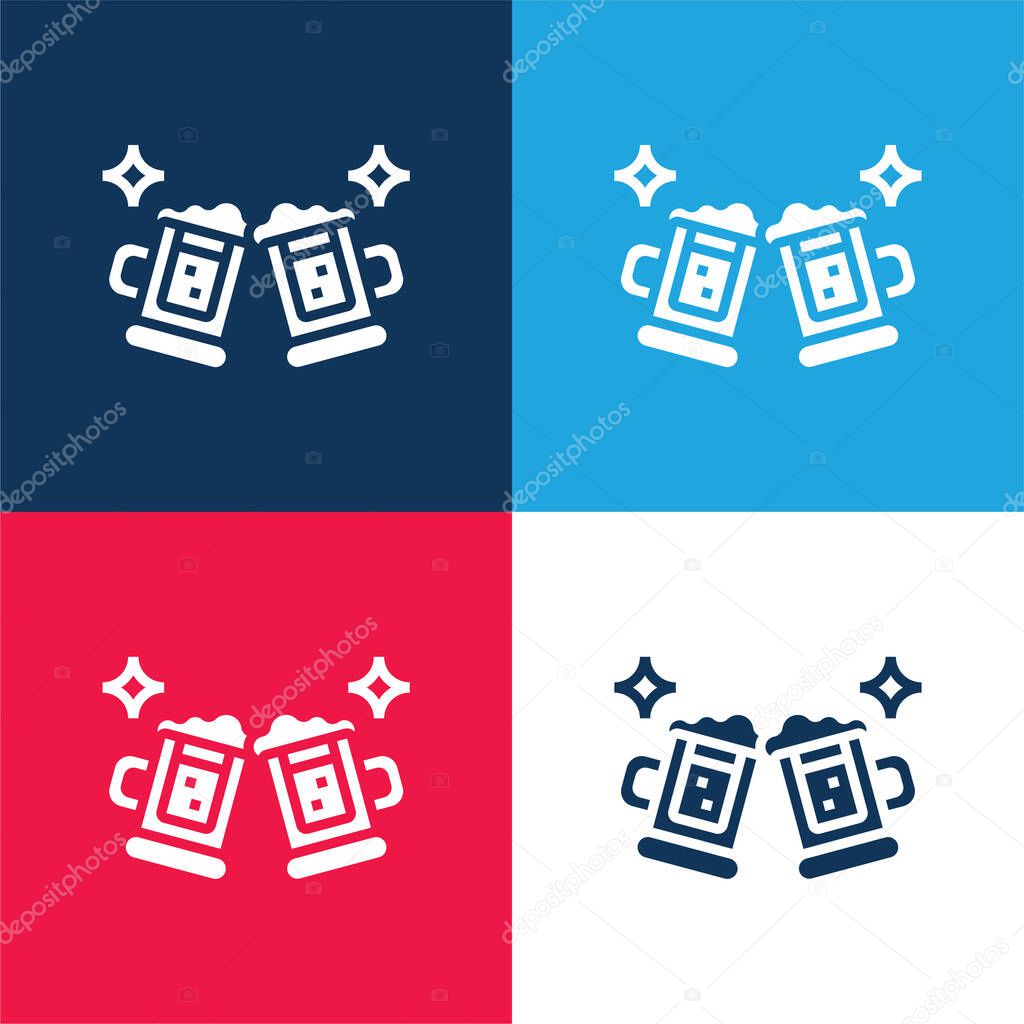 Beer blue and red four color minimal icon set