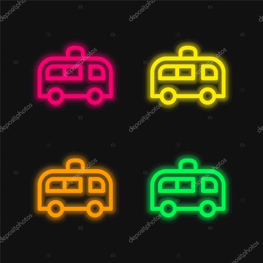 Ambulance four color glowing neon vector icon
