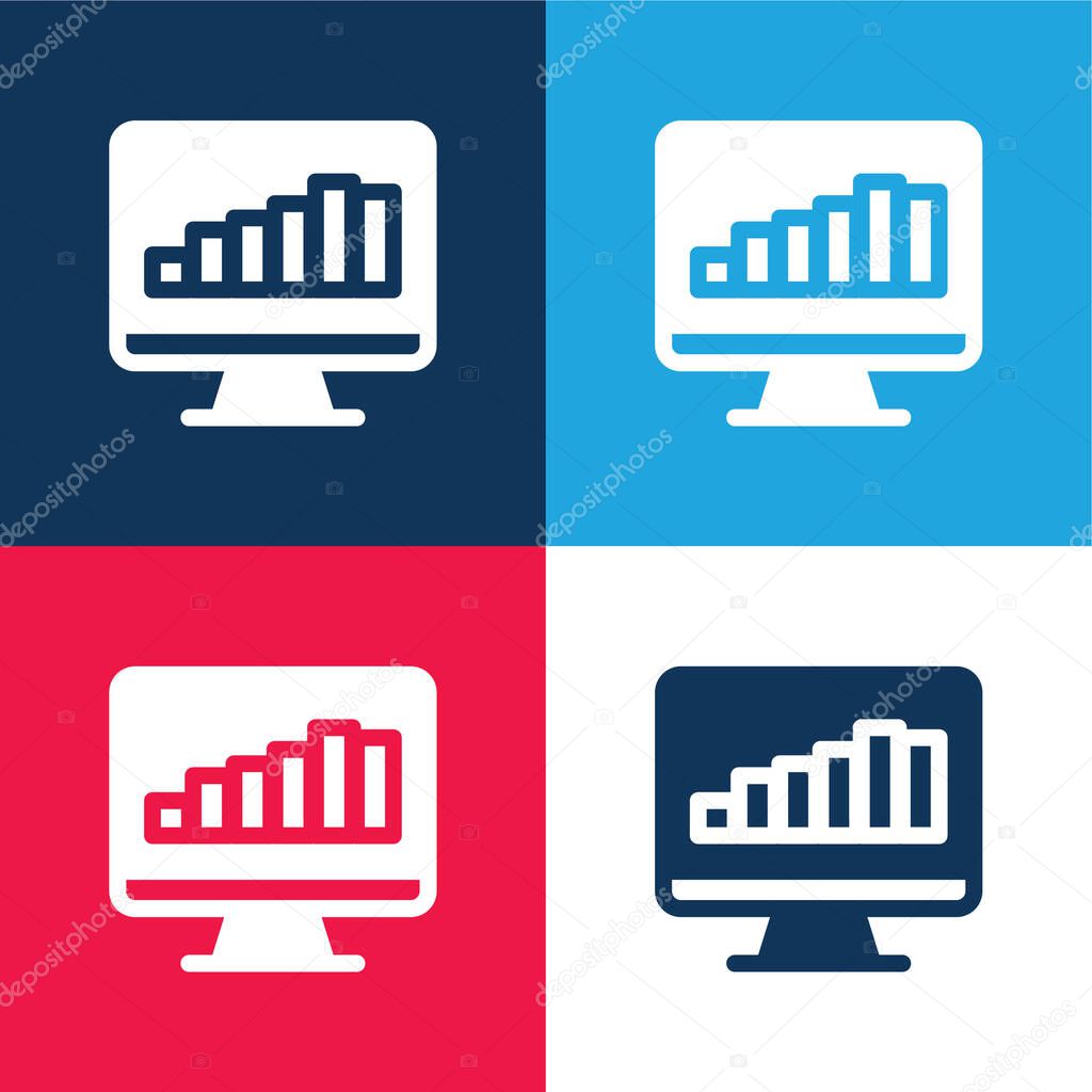 Bar Graph On Screen blue and red four color minimal icon set