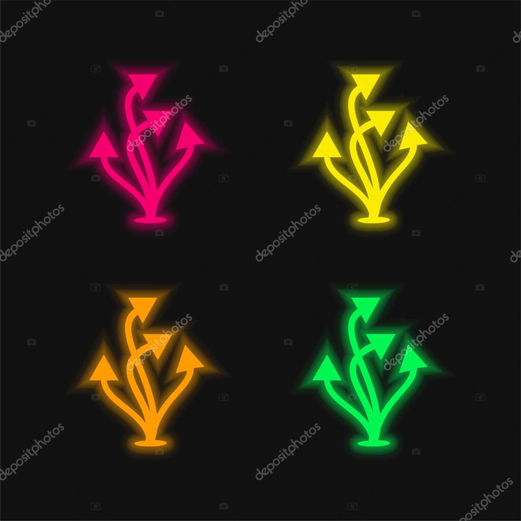 Ascending Arrows Group four color glowing neon vector icon