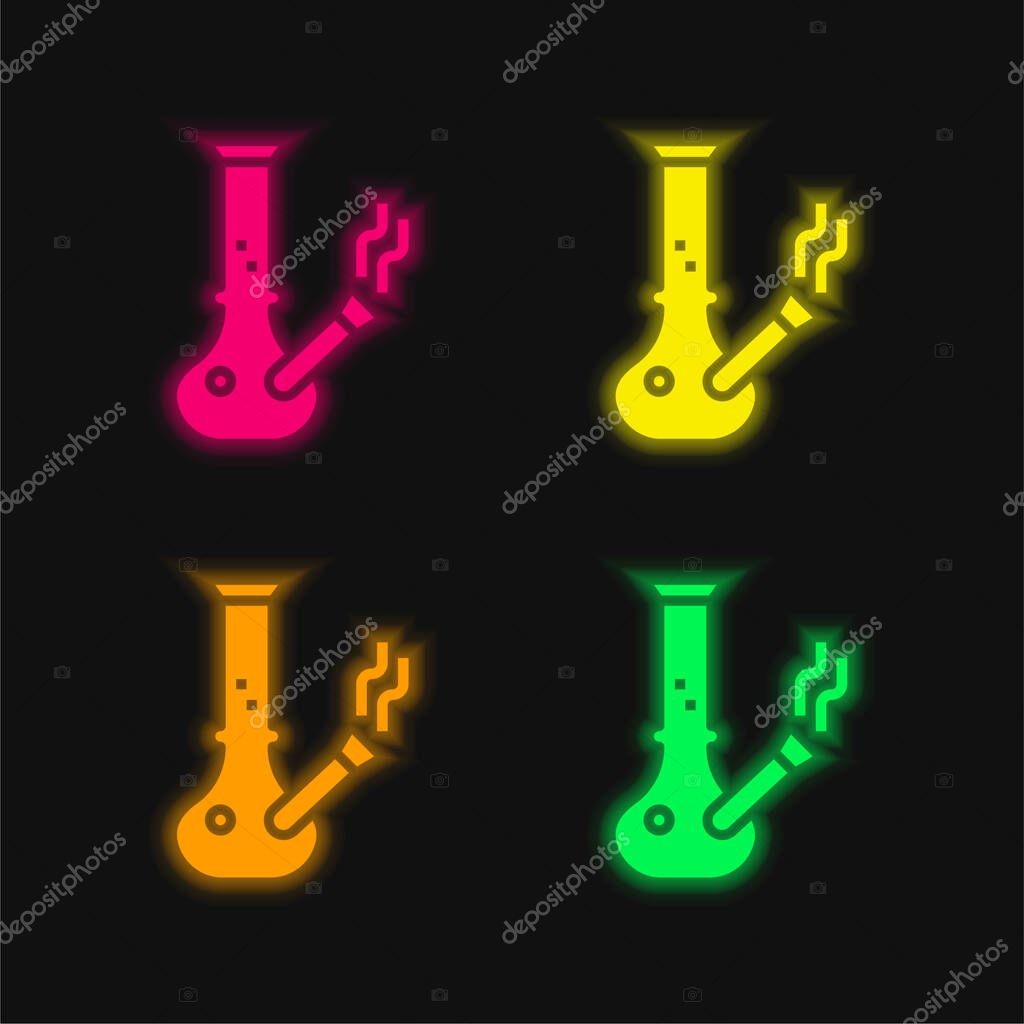 Bong four color glowing neon vector icon