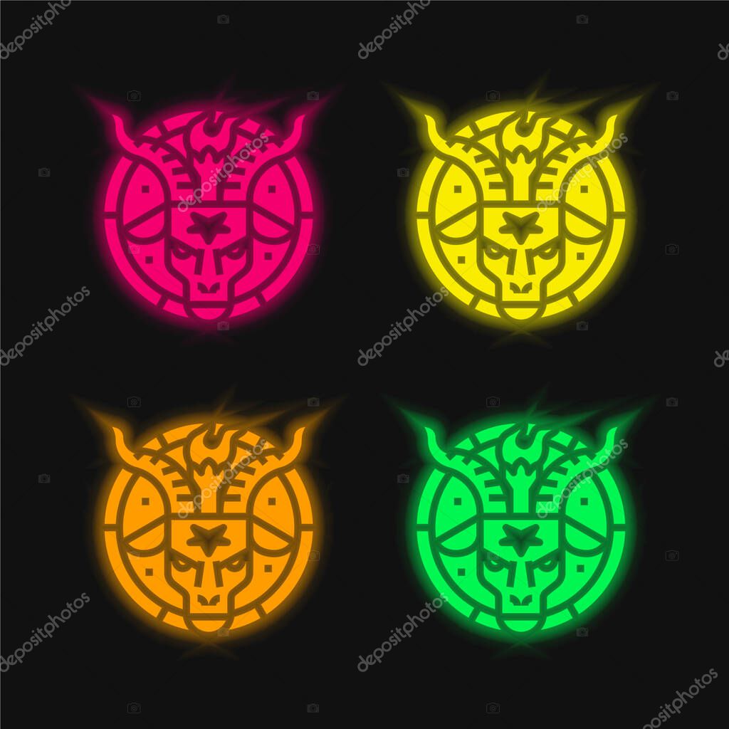 Baphomet four color glowing neon vector icon
