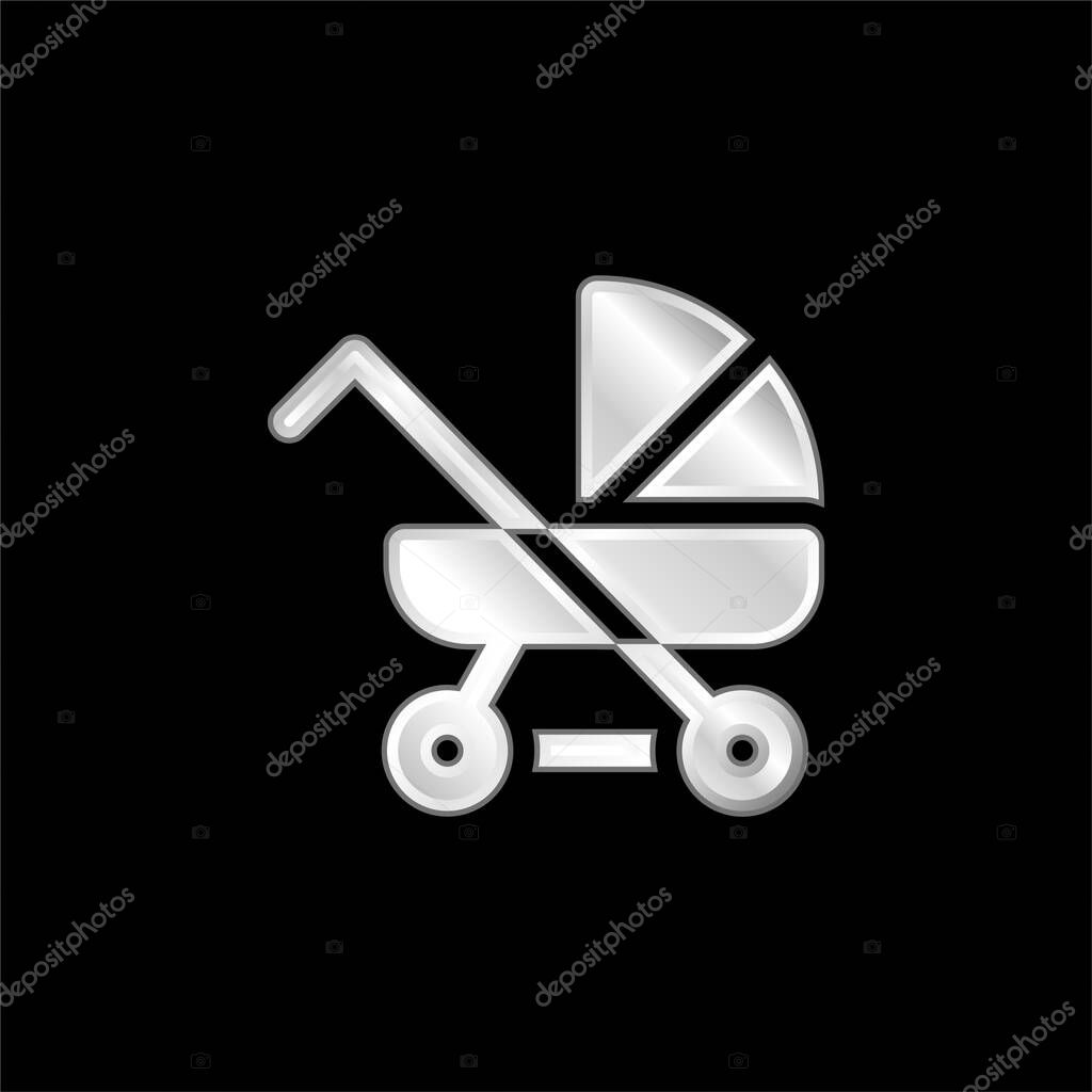 Baby Stroller silver plated metallic icon