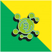 Bitcoin Grünes und gelbes modernes 3D-Vektor-Symbol-Logo