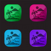 Pláž čtyři barvy skleněné tlačítko ikona