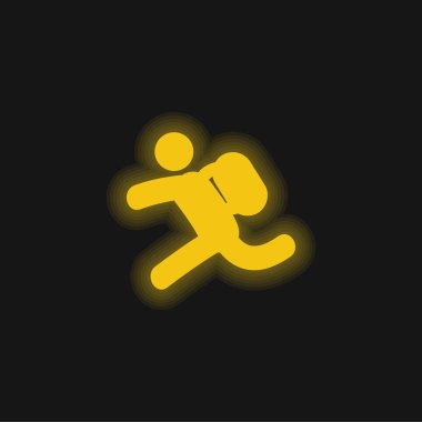 Backpacker Running yellow glowing neon icon clipart