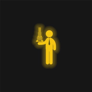 Architect With Building Project yellow glowing neon icon clipart