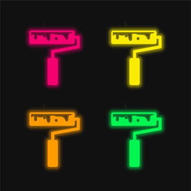 Sanat Boyama Roller dört renk parlayan neon vektör simgesi
