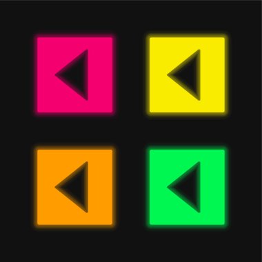 Arka Üçgen Sol Ok Meydanda Dolu Düğme Dört Renkli Parlak Neon vektör simgesi