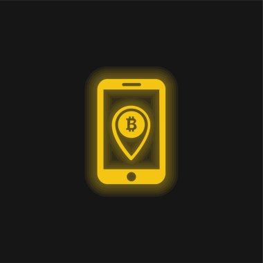 Ekranda Parlayan Parlak Neon Simgesi Üzerinde Bir Yer Tutucu Sembollü Bitcoin Cep Telefonu