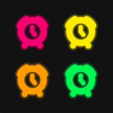 Alarm Clock four color glowing neon vector icon clipart