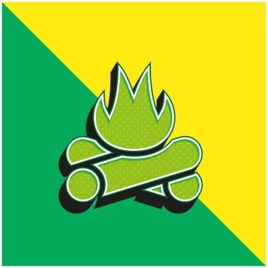 Şenlik ateşi Yeşil ve sarı modern 3D vektör simgesi logosu