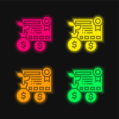 Dört renkli parlak neon vektör simgesi