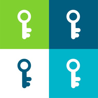 Antique Key Flat four color minimal icon set clipart