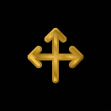 Üç Yönlü Altın Kaplama Metal Simge veya Logo Vektörünü Gösteren Oklar Grubu