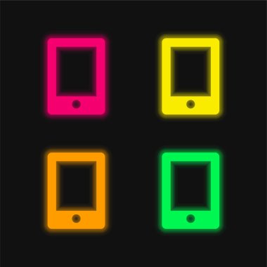 Büyük Tablet dört renk parlayan neon vektör simgesi