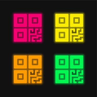 Barcode four color glowing neon vector icon clipart