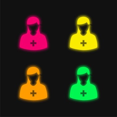 Dişi Avatar 'a dört renk parıldayan neon vektör simgesi ekle