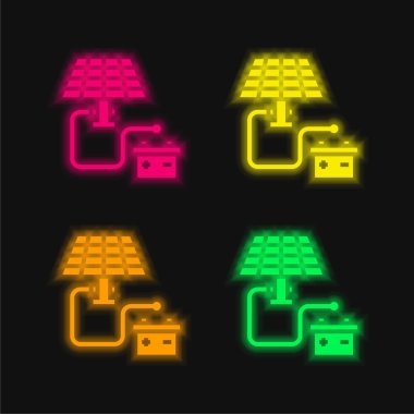 Pil dört renk parlayan neon vektör simgesi