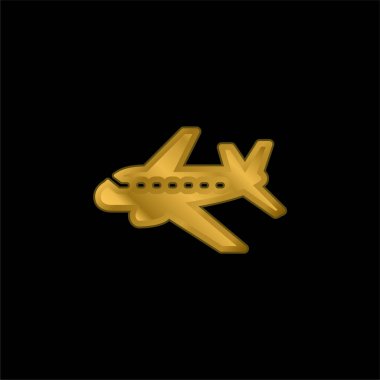 Uçak altın kaplamalı metalik simge veya logo vektörü