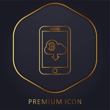 Bulutlu Bitcoin İşareti Aşağı Ok İndirme Sembolü Cep Telefonu Ekran Altın Çizgisi prim logosu veya simgesi