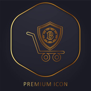 Bitcoin Güvenlik Alışveriş Kalkanı Sembol Altın Hat prim logosu veya simgesi