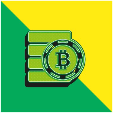 Bitcoin Sembolü Yeşil ve Sarı 3D vektör simgesi logosu