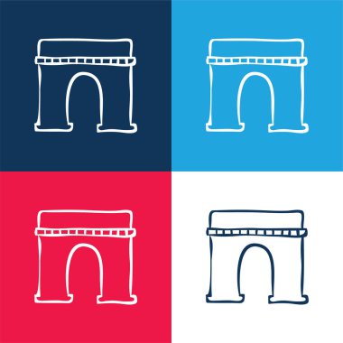 Arch Monumental Outlined Hand Drawn Construction blue and red four color minimal icon set clipart