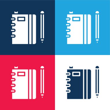 Book blue and red four color minimal icon set clipart