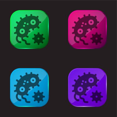 Bakteri dört renkli cam düğme simgesi