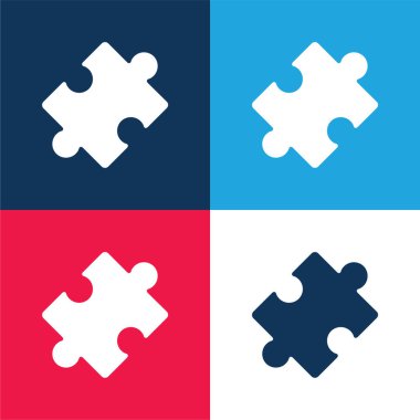 Black Rotated Puzzle Piece blue and red four color minimal icon set clipart