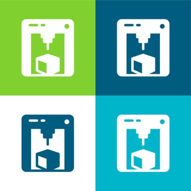 3d Yazıcı Düz 4 renk minimal simgesi seti