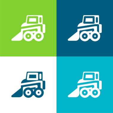 Backhoe Düz 4 renk en küçük simge seti
