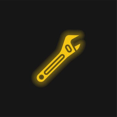 Adjustable Spanner yellow glowing neon icon clipart