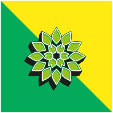 Büyük Çiçek Yeşil ve Sarı 3D vektör simgesi logosu