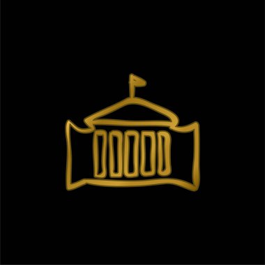 Bayrak El ile İdari Bina Taslak Altın kaplama metalik ikon veya logo vektörü