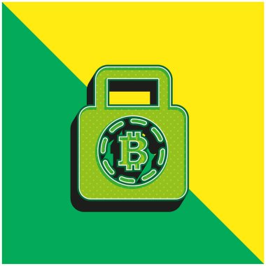 Bitcoin Güvenlik Sembolü Yeşil ve Sarı 3D vektör simgesi logosu