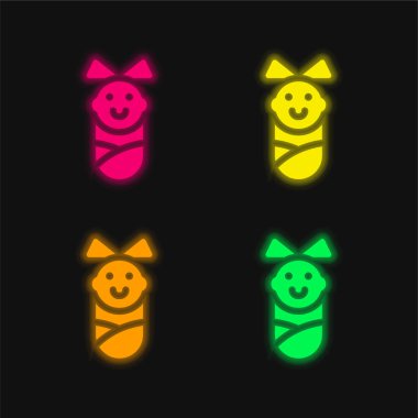 Bebek Kız dört renkli parlayan neon vektör simgesi